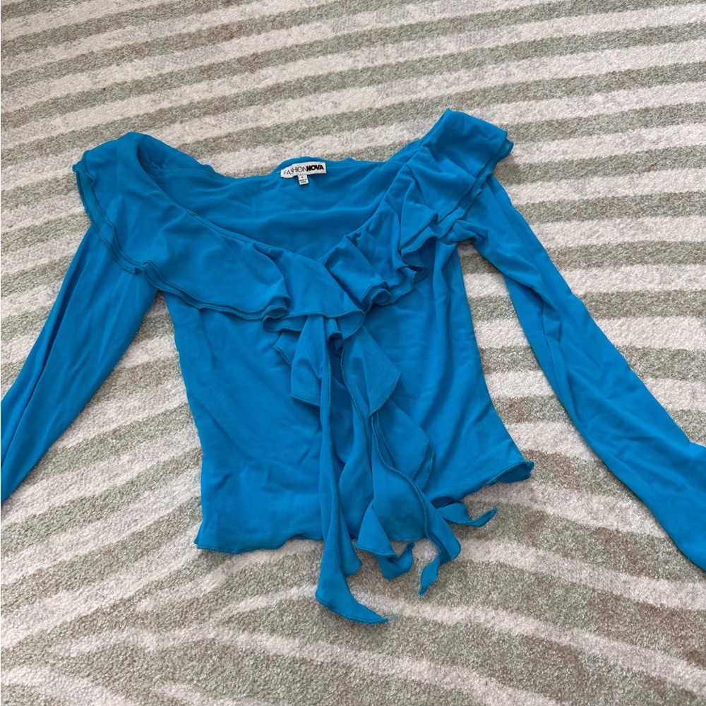 Fashion Nova Vibrant Blue Ruffle Blouse